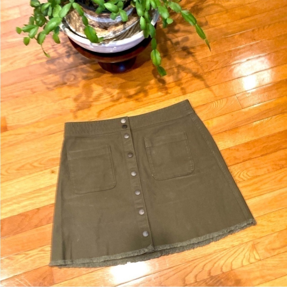Olive Green Button-Front Skirt
